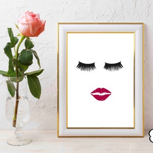 Pestañas y Labios, Imprimible, Labios Rojos, 8x10 o 5x7 ambos incluidos, Ojos, Smooch, Senegence, Fashion Wall Art, Glam Room, Mascara, Face Art