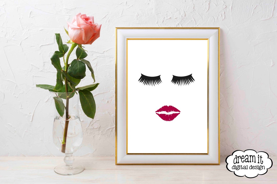 Eyelashes and Lips, Printable, Red Lips, 8x10 or 5x7 Both Included ...