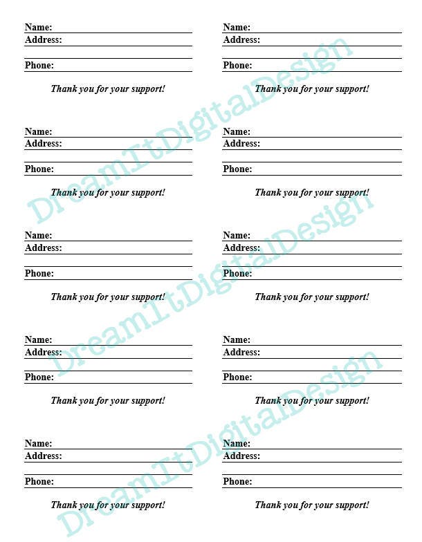 generic blank raffle tickets with name address phone