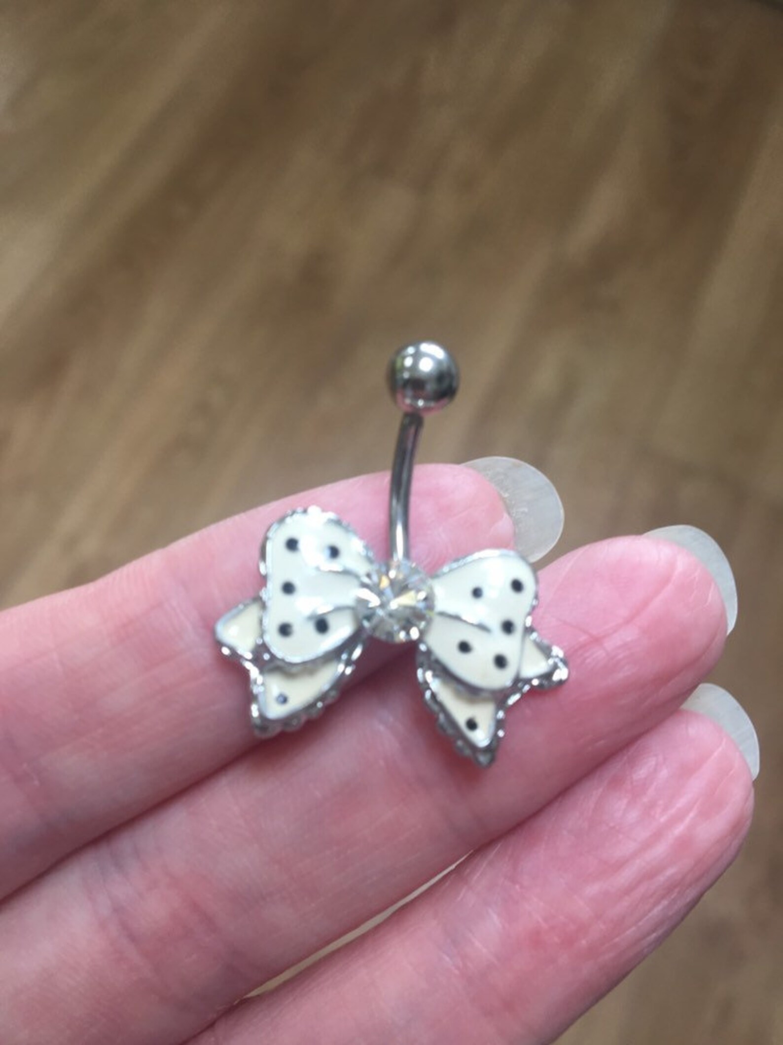 Polka Dot Bow Bellybutton Ring in Cream Etsy