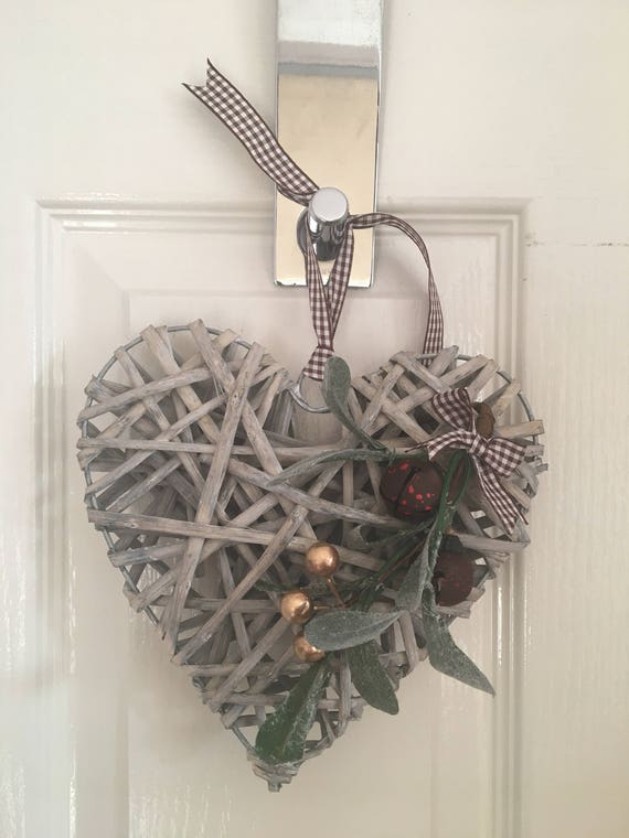 Wicker Hanging Christmas Heart Decorated Wicker Heart Etsy