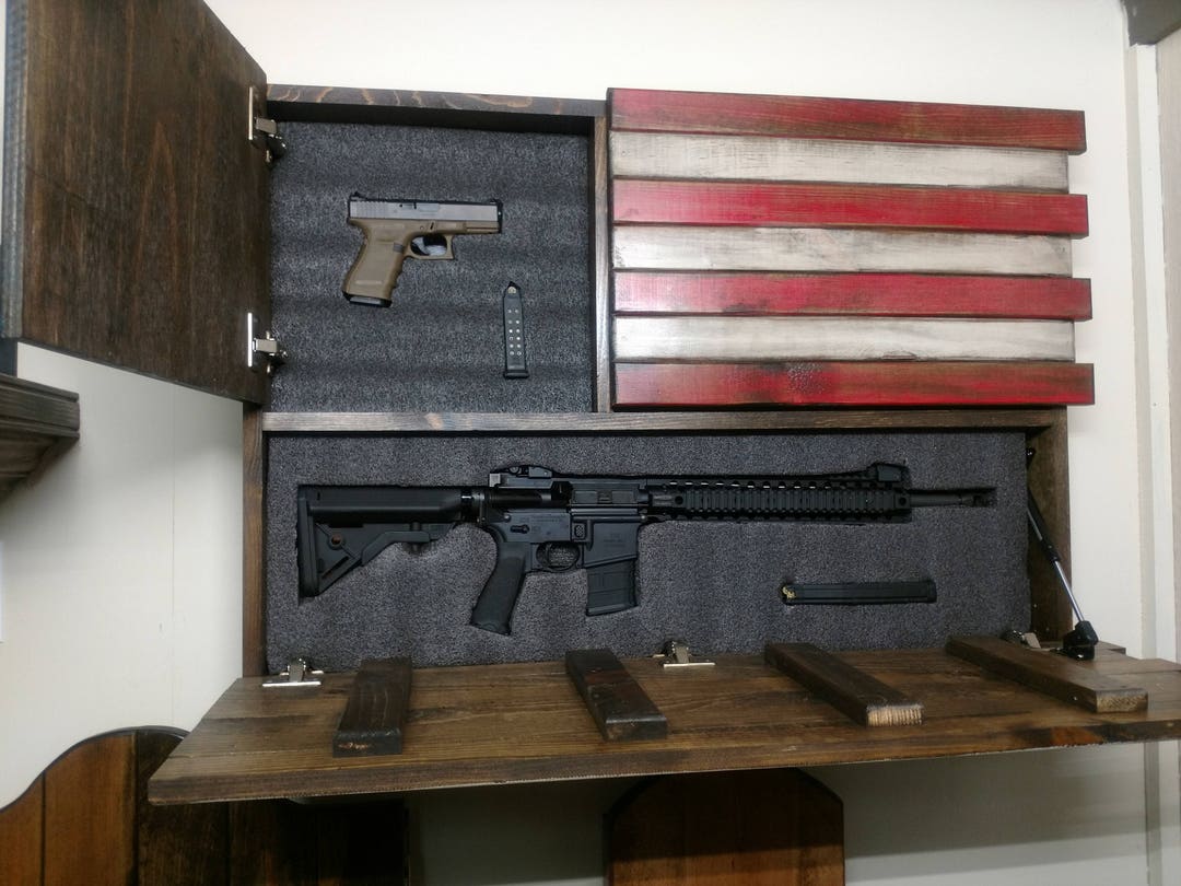 Hidden Gun Storage. Large American Flag. 