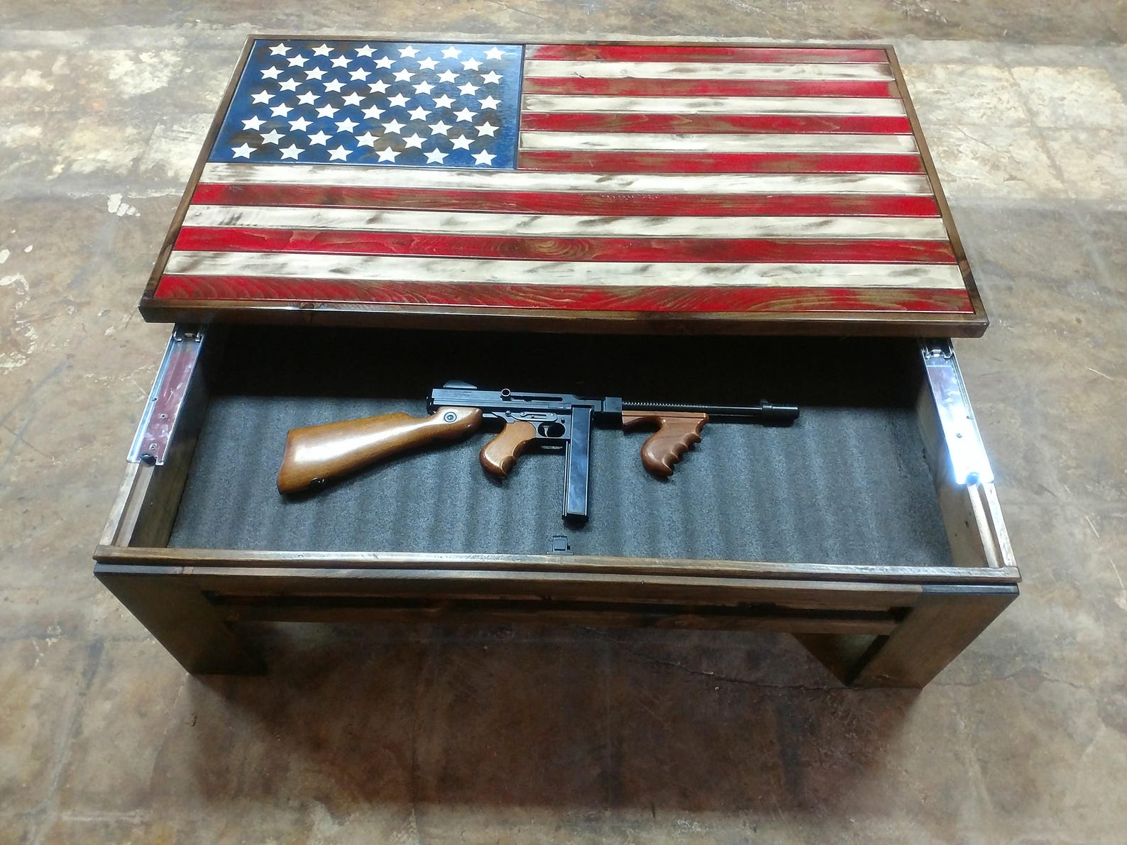Display Rifle Inside Table Gun Storage Coffee Table With American Flag Top. - Etsy