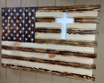 Liberty Home Concealment Large American Flag with Inlaid Cross.