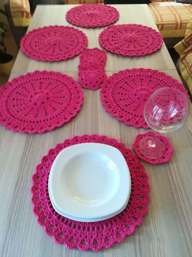 Pink Coaster Set Cute Coasters, Coaster Set of 6, Pink Coaster Set, Crochet Coasters ...
