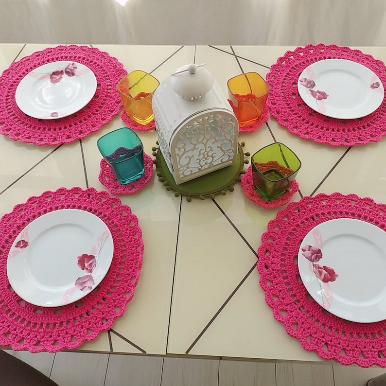 Cute Coasters, Coaster Set of 6, Pink Coaster Set, Crochet Coasters