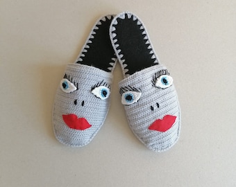 Slippers - Crochet Winter Home Shoes for Women & Men - Gray Yellow