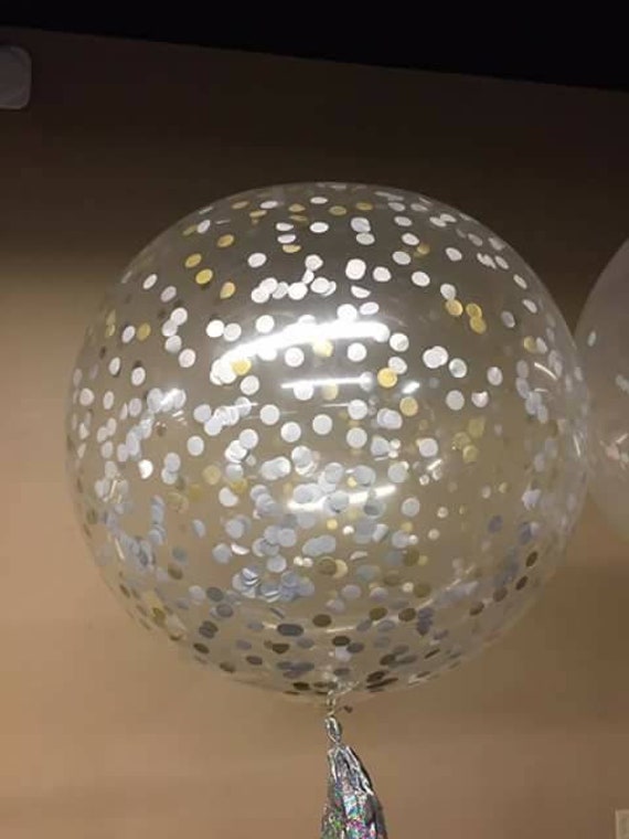 Set of 2 Confetti Balloon Giant Silver and White 60cm clear latex