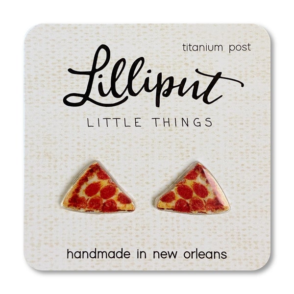 Pepperoni Pizza Earrings: Titanium Posts, Food Jewelry