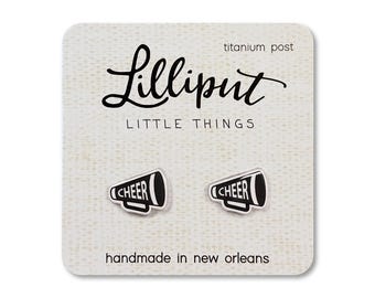 Cheer Megaphone Earrings: Titanium Post, Cheerleading Jewelry