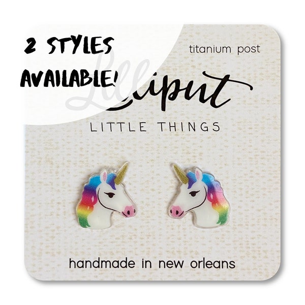 Rainbow Unicorn Earrings // Colorful Unicorn Jewelry // Unicorn Gift // Pink Unicorn Studs //Cute Unicorn // Cartoon Unicorn // Fun Earrings