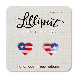 American Flag Heart Earrings: Titanium Patriotic Jewelry zdjęcie 1