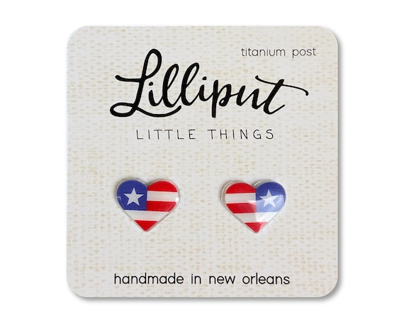 American Flag Heart Earrings: Titanium Patriotic Jewelry