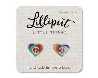 Boho Hippie Heart Earrings // Boho Earrings // Hippie Tie Dye // Peace Love Earrings // Peace Sign // 70s Theme // Tie Dye