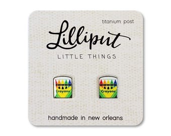 Crayon Earrings, Teacher Gift, Titanium Posts