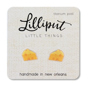 Yellow Cheese Stud Earrings: Titanium Post, Cheese Lover Gift