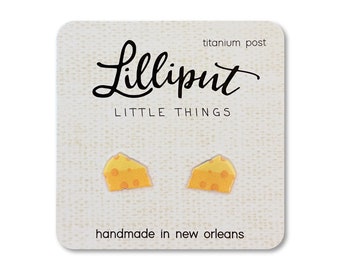 Yellow Cheese Stud Earrings: Titanium Post, Cheese Lover Gift