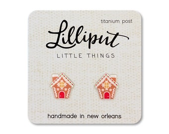 Gingerbread House Earrings: Holiday Titanium Post Earrings