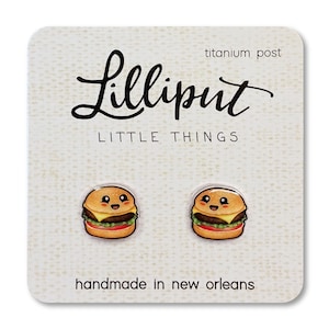 Kawaii Cheeseburger Stud Earrings: Funny Food, Titanium Posts