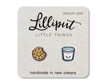 Kawaii Milk and Cookie Earrings // Titanium Post - Hypoallergenic