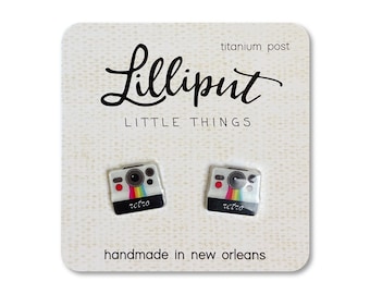 Retro Camera Earrings: Titanium Posts, Photographer Gift