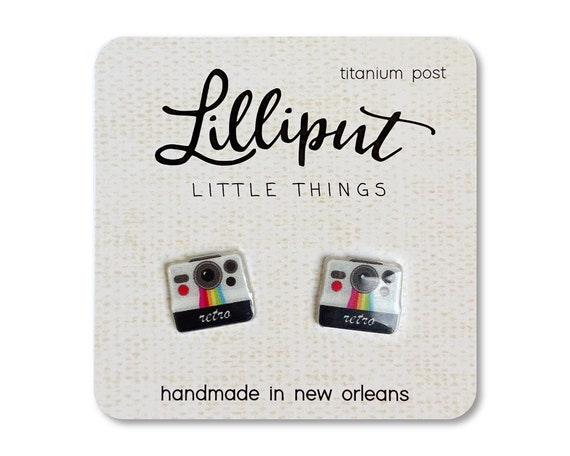 Retro Camera Earrings: Titanium Posts, Photographer Gift