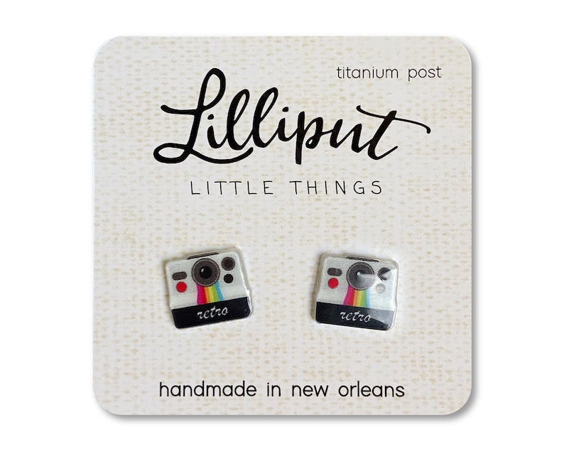 Retro Camera Earrings: Titanium Posts, Photographer Gift image 1