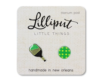 Pickleball Earrings: Racket & Ball, Titanium Post
