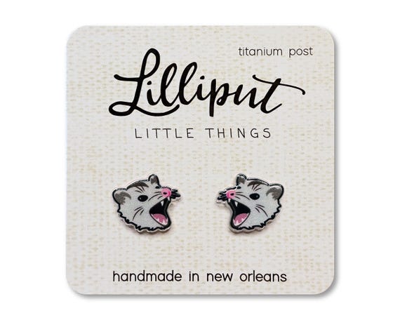 Quirky Possum Earrings: Weirdcore Animal Jewelry, Titanium Post