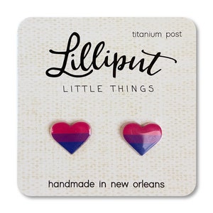 Bi Pride Heart Earrings: Titanium Posts, LGBTQ Jewelry