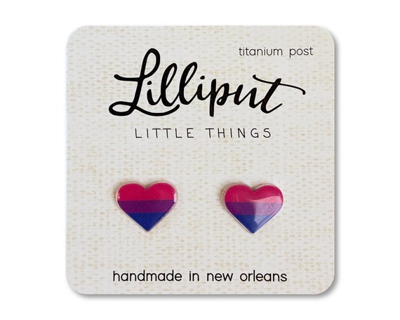 Bi Pride Heart Earrings // Bisexual Pride// Gay Pride Earrings // Gay Pride Jewelry // Pride Gift // LGBTQ Earrings