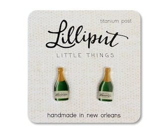 Champagne Bottle Earrings: UV Ink Acrylic, Titanium Post