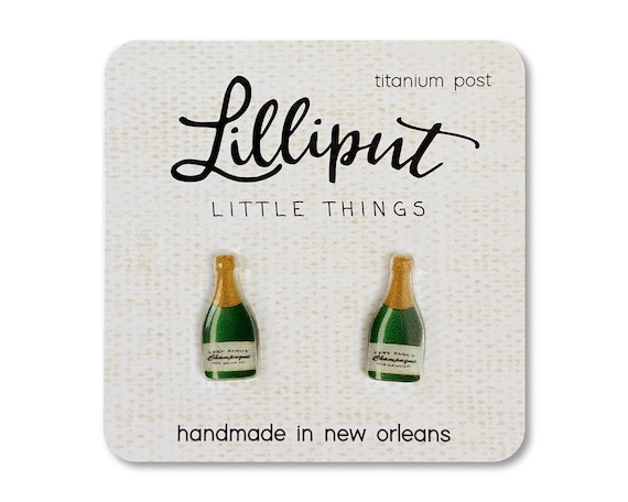 Champagne Bottle Earrings: UV Ink Acrylic, Titanium Post