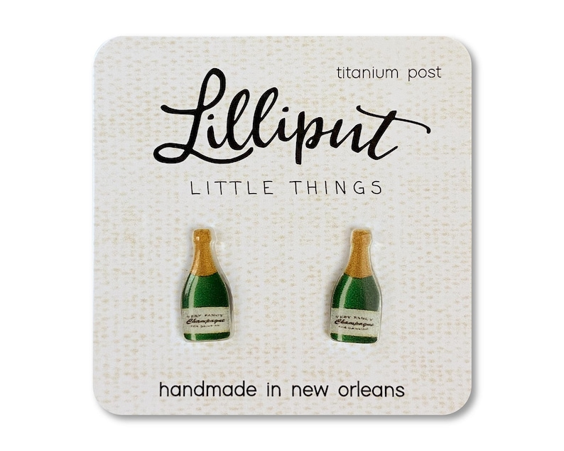 Champagne Bottle Earrings: UV Ink Acrylic, Titanium Post image 1