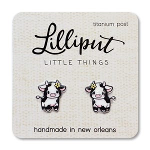 Kawaii Baby Cow Stud Earrings: Nickel-Free Titanium Posts