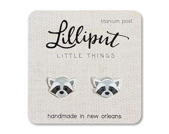 Raccoon Earrings // Trash Panda Earrings // Cute Raccoon Studs // Cute Animal Earrings // Titanium Earrings // Novelty Earrings //