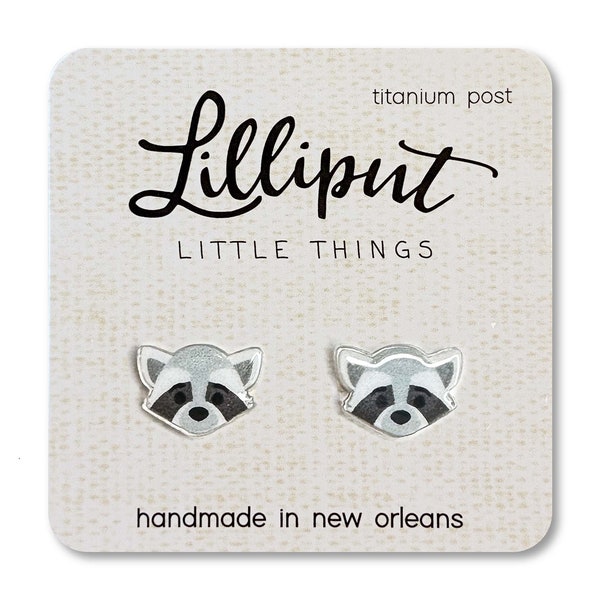 Raccoon Earrings // Trash Panda Earrings // Cute Raccoon Studs // Cute Animal Earrings // Titanium Earrings // Novelty Earrings //