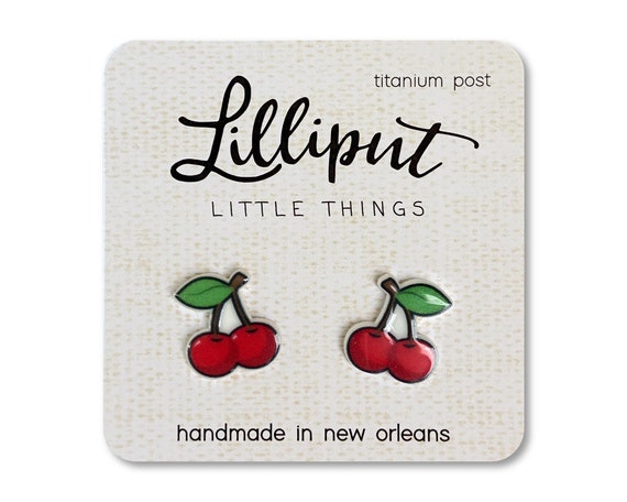 Double Cherry Earrings, Titanium Posts, Hypoallergenic