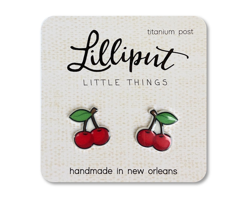Double Cherry Earrings, Titanium Posts, Hypoallergenic image 1