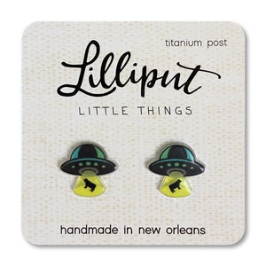 UFO Stud Earrings: Titanium Posts, Quirky Space Jewelry
