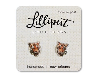 Tiger Earrings // Tiger Stud Earrings // Orange Tiger Face