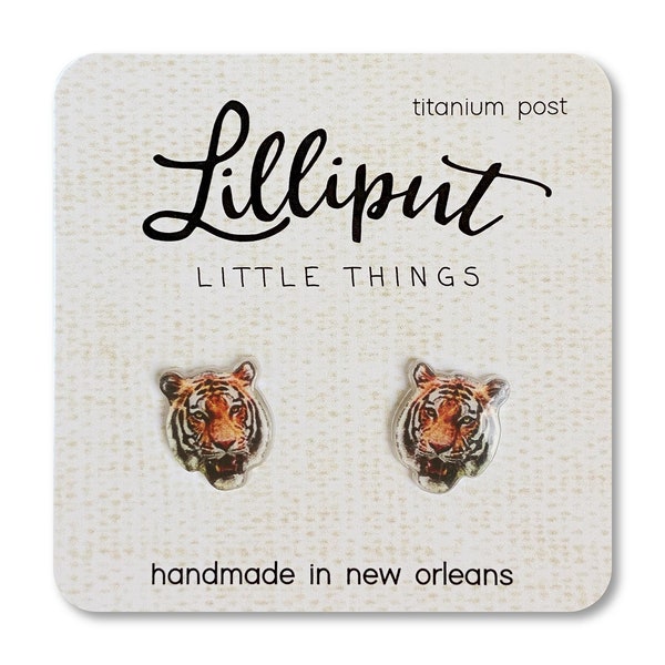 Tiger Stud Earrings: Orange Acrylic, Titanium Post