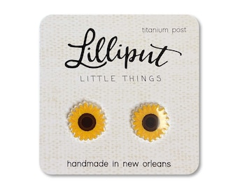 Sunflower Earrings: Titanium Post, Summer Floral Studs
