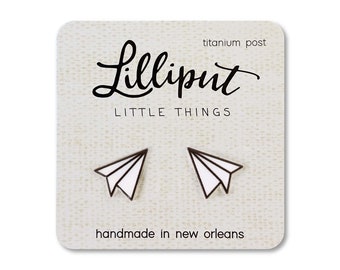 Paper Airplane Earrings // Paper Airplane Studs // Cute Throwback Earrings