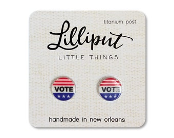 Vote Earrings: Titanium Post, Hypoallergenic Jewelry