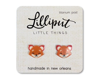 Fox Earrings, Orange Titanium Studs, Hypoallergenic Jewelry