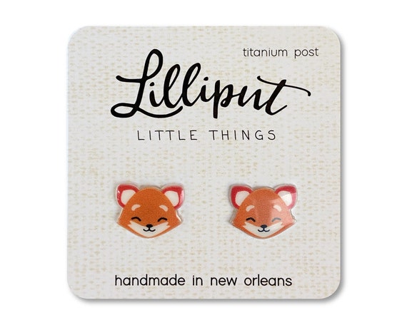 Sterling Silver Orange Fox Studs - Resin Sterling Silver Orange Fox Studs - Resin