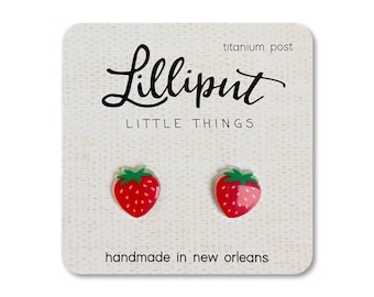 Strawberry Earrings // Fruit Earrings // Titanium Earrings // Novelty Earrings // Summer Earrings // Titanium Studs // Strawberry Studs