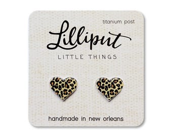 Leopard Print Heart Acrylic Earrings // Leopard Studs