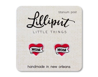 Mom Tattoo Heart Studs // Mom Tattoo Earrings // Mothers Day Funny Gift // Mothers Gift // Mom Gift